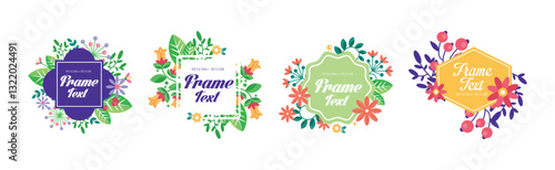 Frame with Text and Blooming Flower Bunch Vector Set