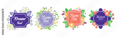 Frame with Text and Blooming Flower Bunch Vector Set