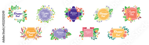 Frame with Text and Blooming Flower Bunch Vector Set