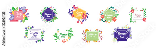 Frame with Text and Blooming Flower Bunch Vector Set