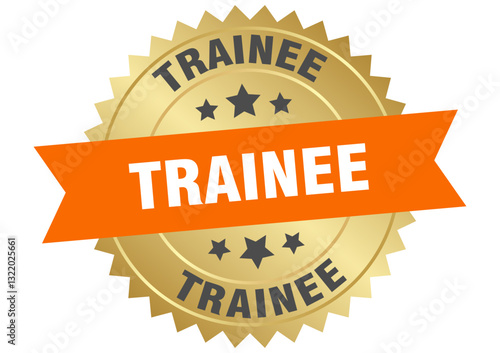 trainee. trainee round orange and gold label isolated on transparent background