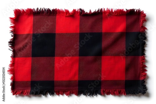 Red and Black Plaid Fabric with Fringed Edges