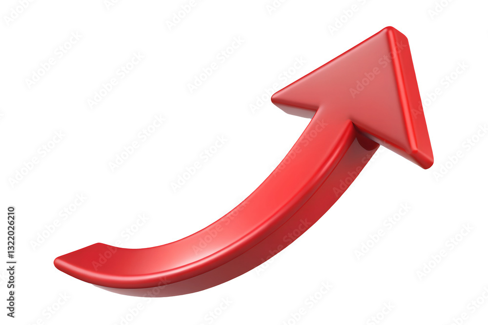 3D Red Arrow Pointing Upward on White Background 3D Red Arrow Pointing Upward on White Background