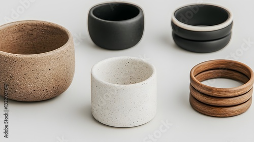 Assortment of Handcrafted Ceramic Tableware and Accessories in Monochrome Palette