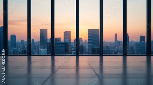 Breathtaking Sunset View from Modern Corporate Boardroom Overlooking Vibrant City Skyline