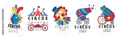 Circus Logo Original Design with Bright Show Element Vector Set