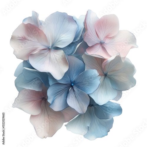 Wallpaper Mural Hydrangea's pastel Embrace: a beautiful close-up of pastel hydrangea flowers in soft hues of blue and pink Torontodigital.ca