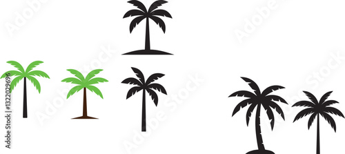 This image showcases a tropical-themed logo designed to represent a summer vacation concept. The logo features a stylized palm tree with green leaves and a segmented trunk, symbolizing relaxation.