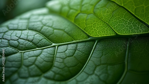 A close up view of a green leaf's veins.