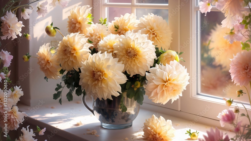flowers in vase or yellow flowers , AI Generated.