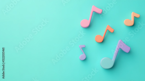 Colorful Musical Notes on Teal Background with Copy Space