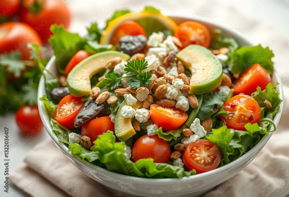 Fresh mixed greens salad with cherry tomatoes and avocado Fresh mixed greens salad with cherry tomatoes and avocado