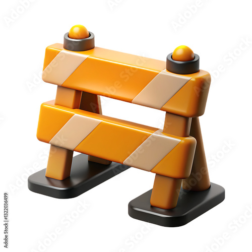 A Bright Orange And Beige Construction Barricade Stands Sturdy, Symbolizing Progress And Temporary Roadblocks, Rendered In A Playful 3d Style Isolated on Transparent Background