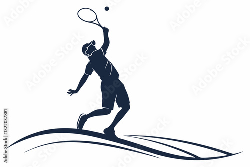 A tennis player serving the ball silhouette on white background 