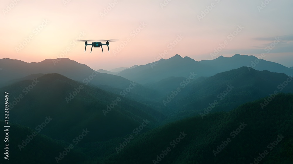 Autonomous Drone Captures Stunning Aerial Sunset Over Mountainous Wind Farm Autonomous Drone Captures Stunning Aerial Sunset Over Mountainous Wind Farm