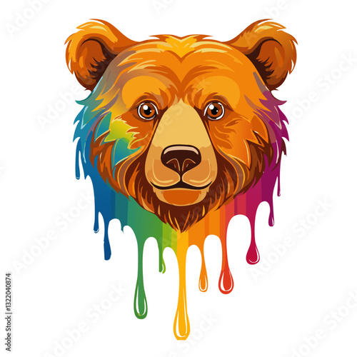 Obraz na płótnie Portrait of a cute bear, dripping liquid colors vector icon design w salonie