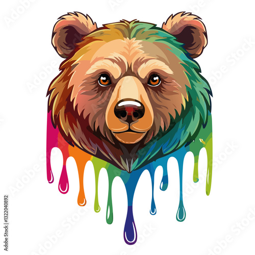 Obraz na płótnie Portrait of a cute bear, dripping liquid colors vector icon design w salonie