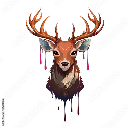 Obraz na płótnie Portrait of a cute deer, dripping liquid colors vector icon design w salonie
