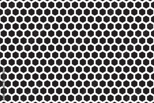 Hexagon geometric grid pattern isolated on transparent background, Abstract black honeycomb texture horizontal backdrop design, illustration png file