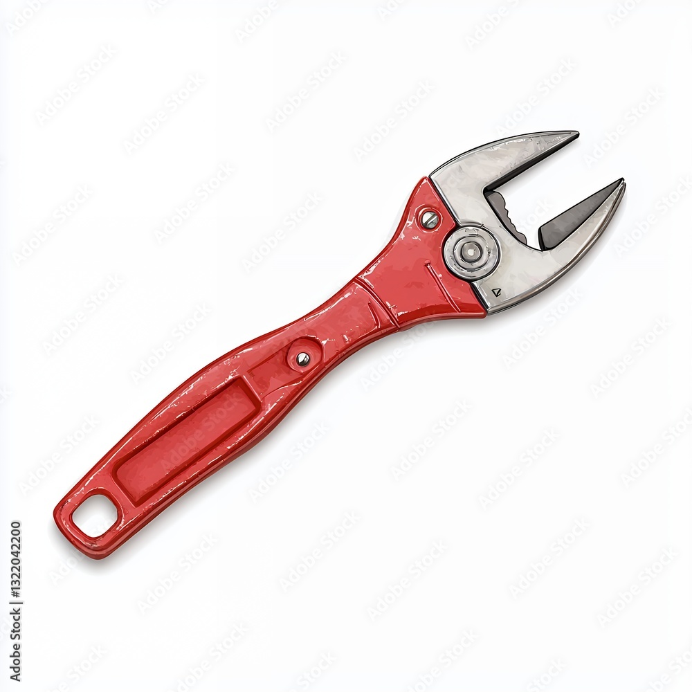 Red Plastic Handled Adjustable Wrench on White Background Red Plastic Handled Adjustable Wrench on White Background