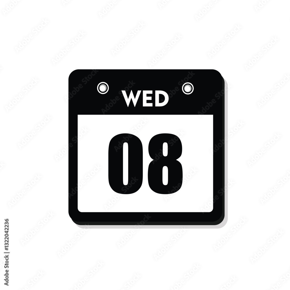 calender icon, 08 wednesday icon with white background calender icon, 08 wednesday icon with white background