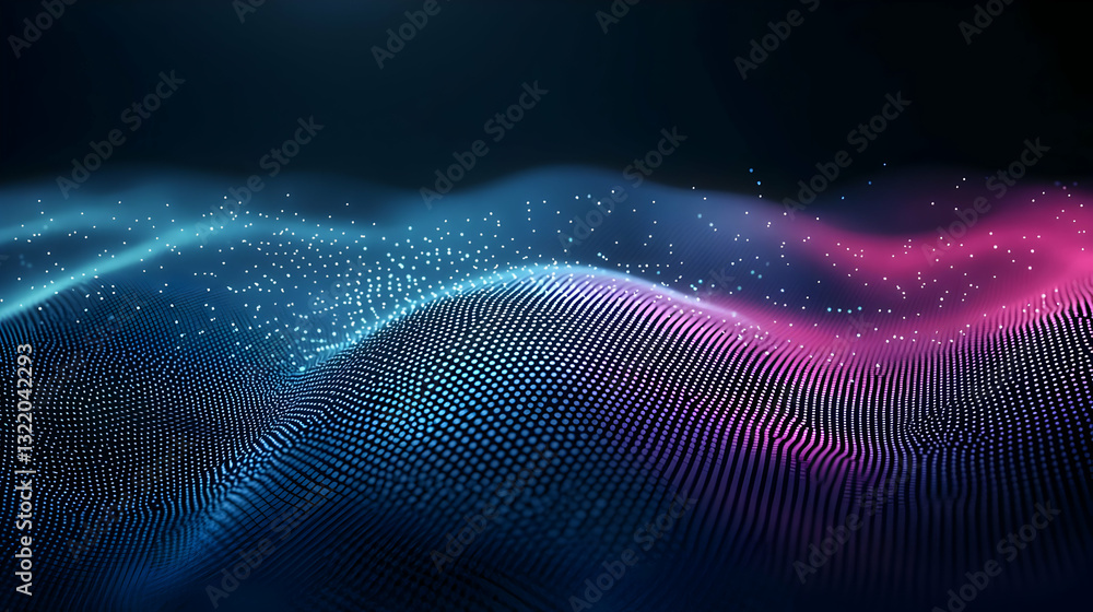 Abstract Blue And Pink Digital Wave On Dark Background With Glowing Particles And Dynamic Flow Modern Technology Design Abstract Blue And Pink Digital Wave On Dark Background With Glowing Particles And Dynamic Flow Modern Technology Design