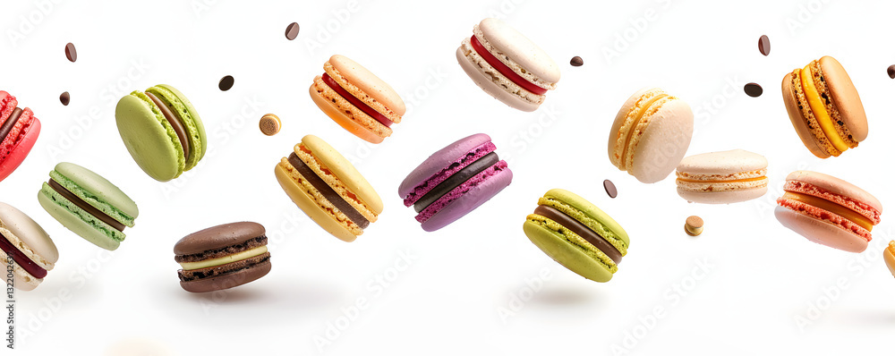 A row of pastries with different colors and flavors A row of pastries with different colors and flavors