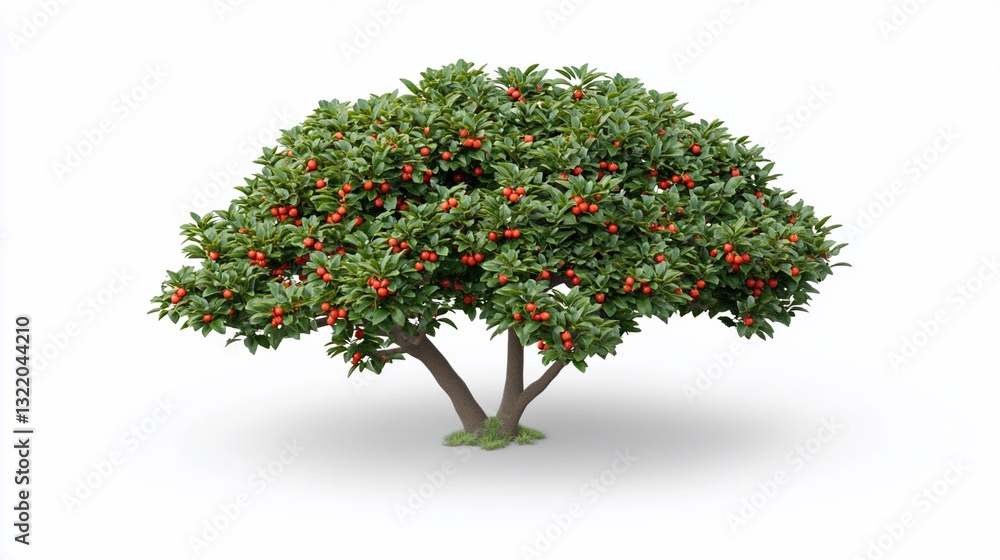 Fototapeta premium Fruit tree, red berries, isolated, white background, garden design