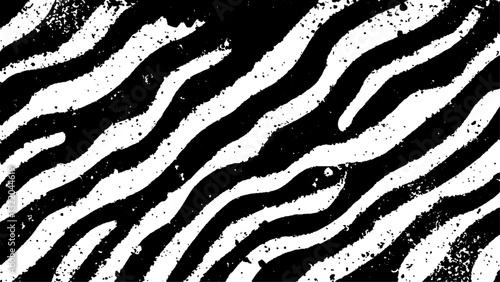 Texture with plain black and white zebra pattern, Black and white wavy stripes.  Abstract background. abstract graffiti shape in black and white, aligned with viewer’s perspective.