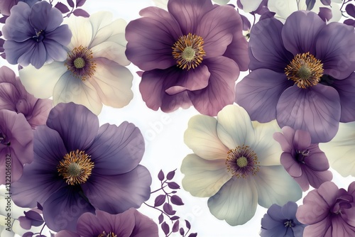 Colorful Floral Pattern With Varying Flowers on a Light Background