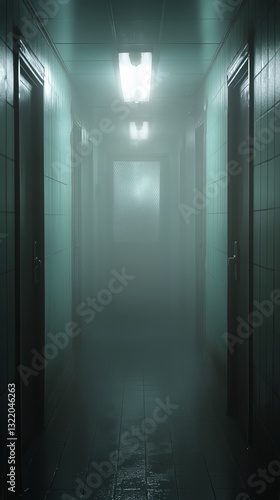 Mysterious Hallway Illuminated by Soft Light Creating an Eerie Atmosphere in ...