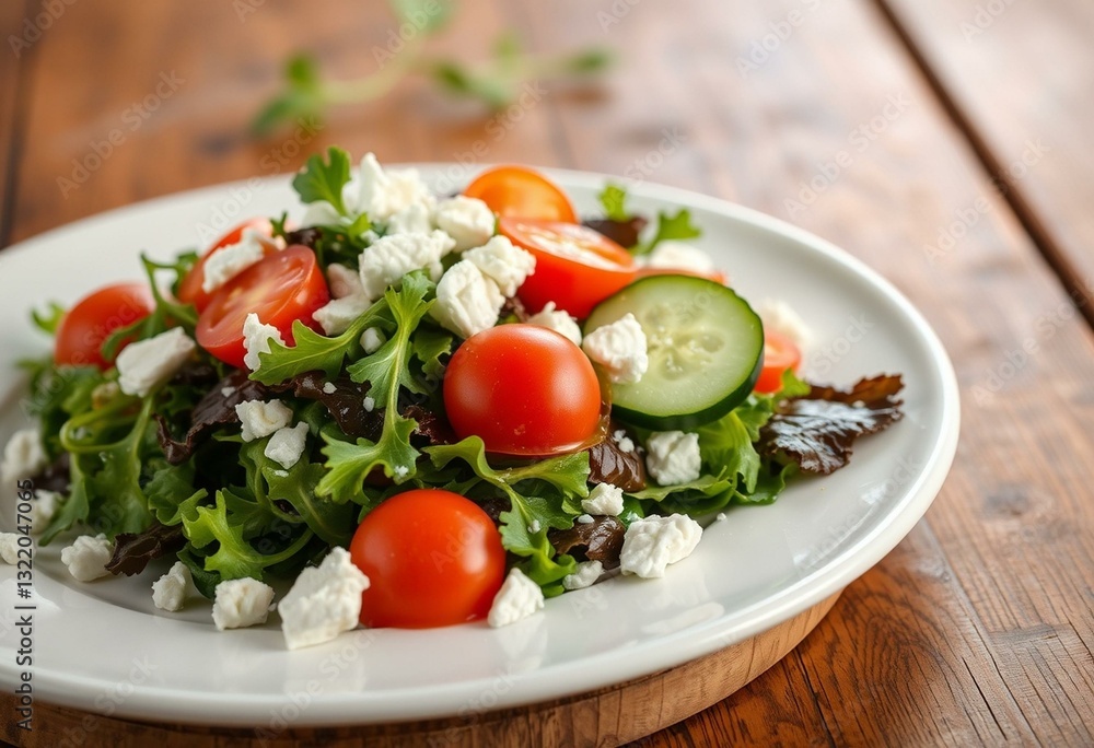 A colorful salad with fresh ingredients and a rustic background A colorful salad with fresh ingredients and a rustic background