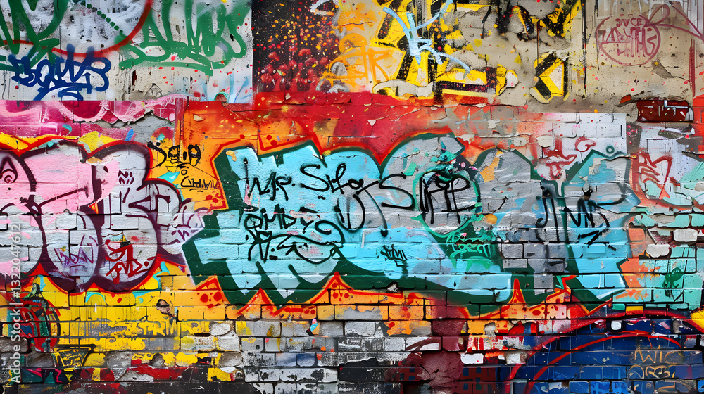 Fototapeta premium A wall covered in graffiti with the word 