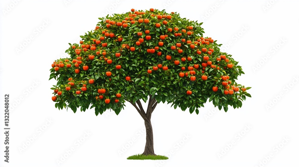 Fototapeta premium Abundant orange tree, isolated, white background, ripe fruit, healthy