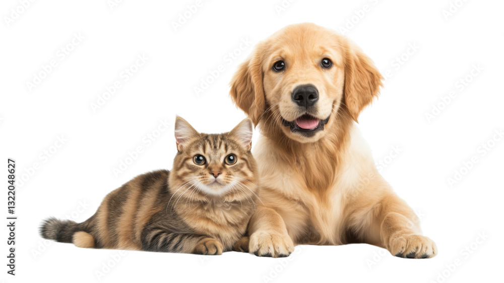 Golden retriever and cat with transparent background Golden retriever and cat with transparent background