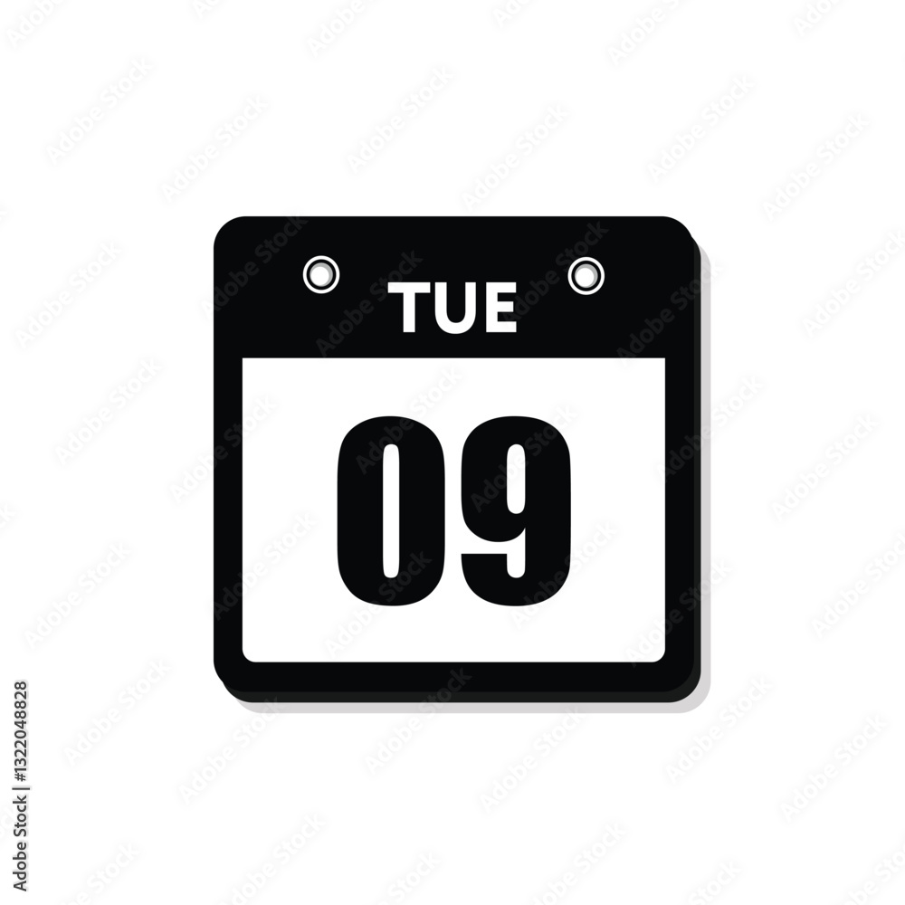 calender icon, 09 tuesday icon with white background calender icon, 09 tuesday icon with white background