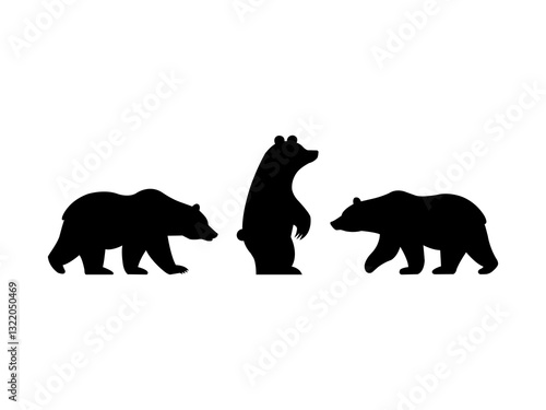 Bear silhouette. Three bear silhouettes in various poses on a white background.