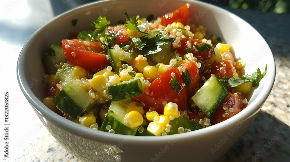 Refreshing salad with quinoa, corn, tomatoes, and cucumbers Refreshing salad with quinoa, corn, tomatoes, and cucumbers