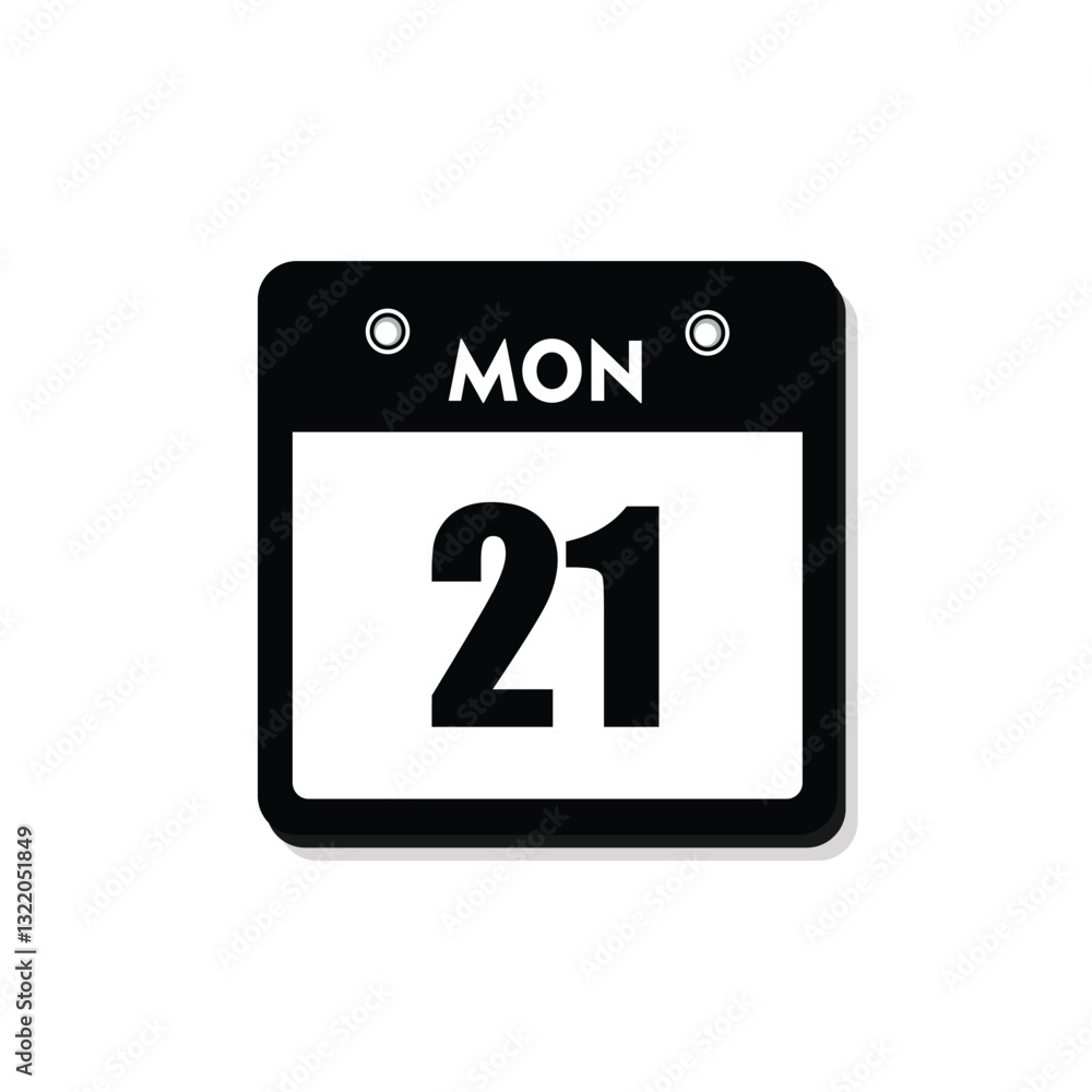 calender icon, 21 monday icon with white background calender icon, 21 monday icon with white background