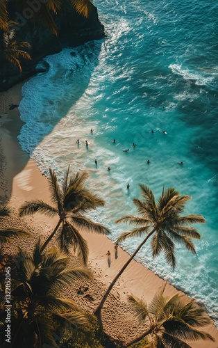 Beautiful Beach With Turquoise Waters and Palm Trees in a Tropical Paradise a...