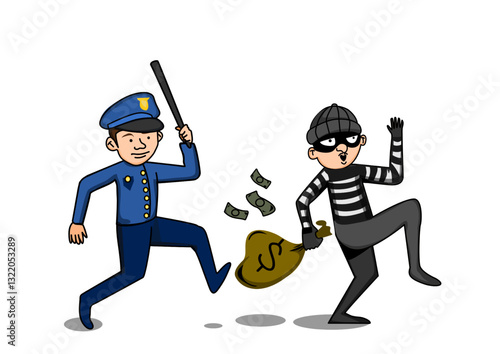 Ilustración de persecución policial