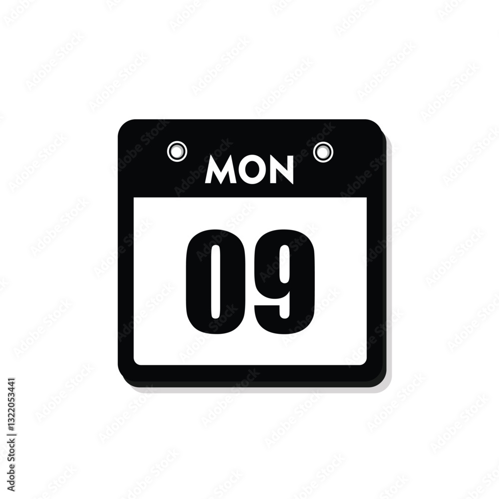 calender icon, 09 monday icon with white background calender icon, 09 monday icon with white background
