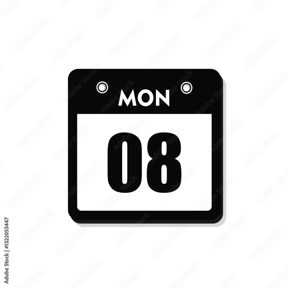 calender icon, 08 monday icon with white background calender icon, 08 monday icon with white background