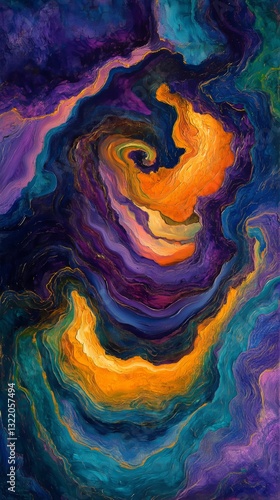 Colorful Abstract Design With Swirling Patterns in Vibrant Hues of Blue, Oran...