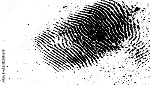 Black fingerprint on white Transparent background. Detailed fingerprint on grunge background symbolizing identity verification	