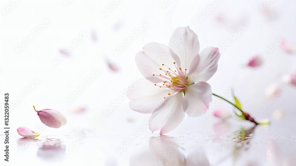 Single Cherry Blossom Flower and Falling Petals Single Cherry Blossom Flower and Falling Petals