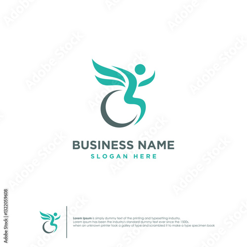Logo design of disabled people care and support with people wings