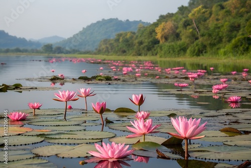 Fotografía Pink water lilies in a lake