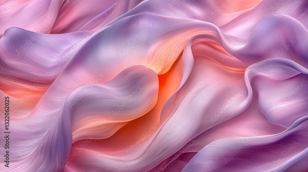 Fototapeta premium Abstract waves of soft purple, orange, and pink blend in a fluid, gentle texture