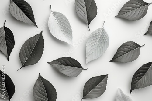 Diverse Arrangement of Monochromatic Leaves on a Light Background Showcasing ...